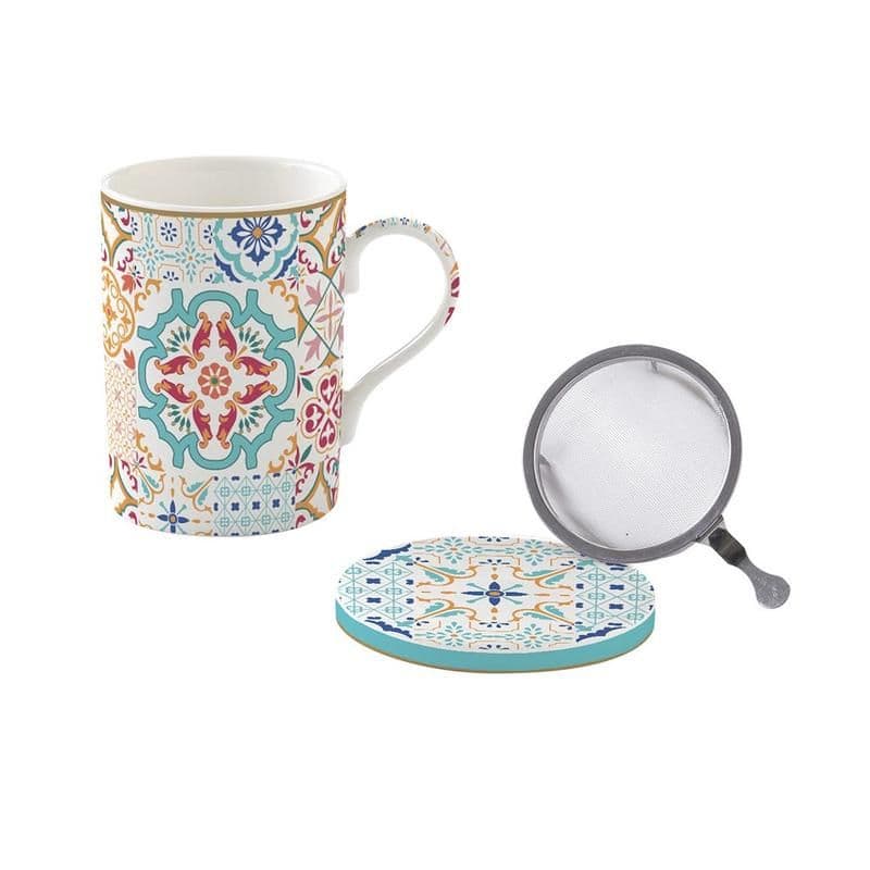 Siracusa China Mug With Infuser, Multicolour - 350 Ml