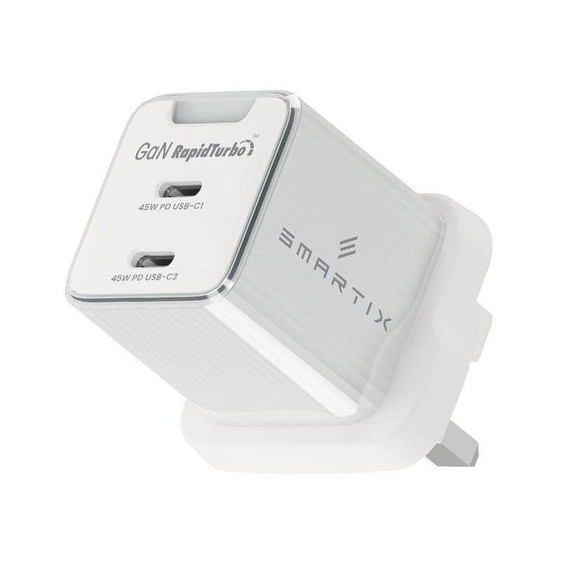 Smartix Premium Compact Uk Wall Adaptor 45W Gan White