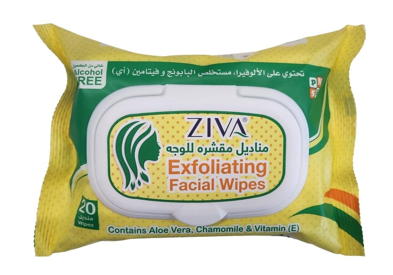 Ziva Exfoliating Facial 20 Wipes No.12716