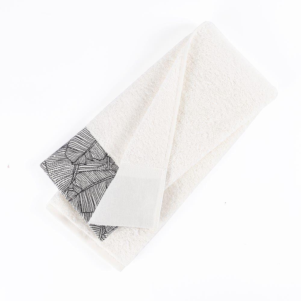 Leaf Hand Towel, Ivory & Black - 500 Gsm, 80X50 Cm