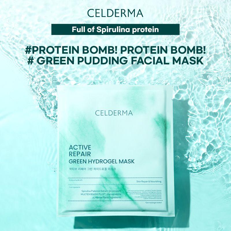 Celderma Active Repair Green Hydrogel Mask Anti Aging  With Spirulina And Glycoprotiens 4 Sheets