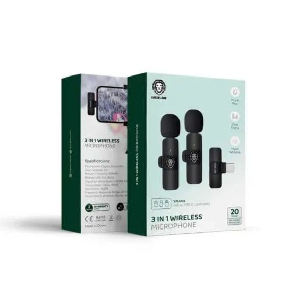 3-In-1 Wireless Microphone With (Usb-A, Usb-C, Lightning) Connector - Green Lion