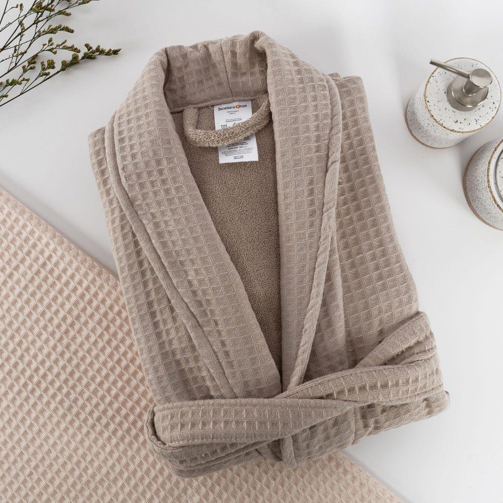 Spa Waffle Terry Reversible Bathrobe S/M, Beige Â€“ 450 Gsm