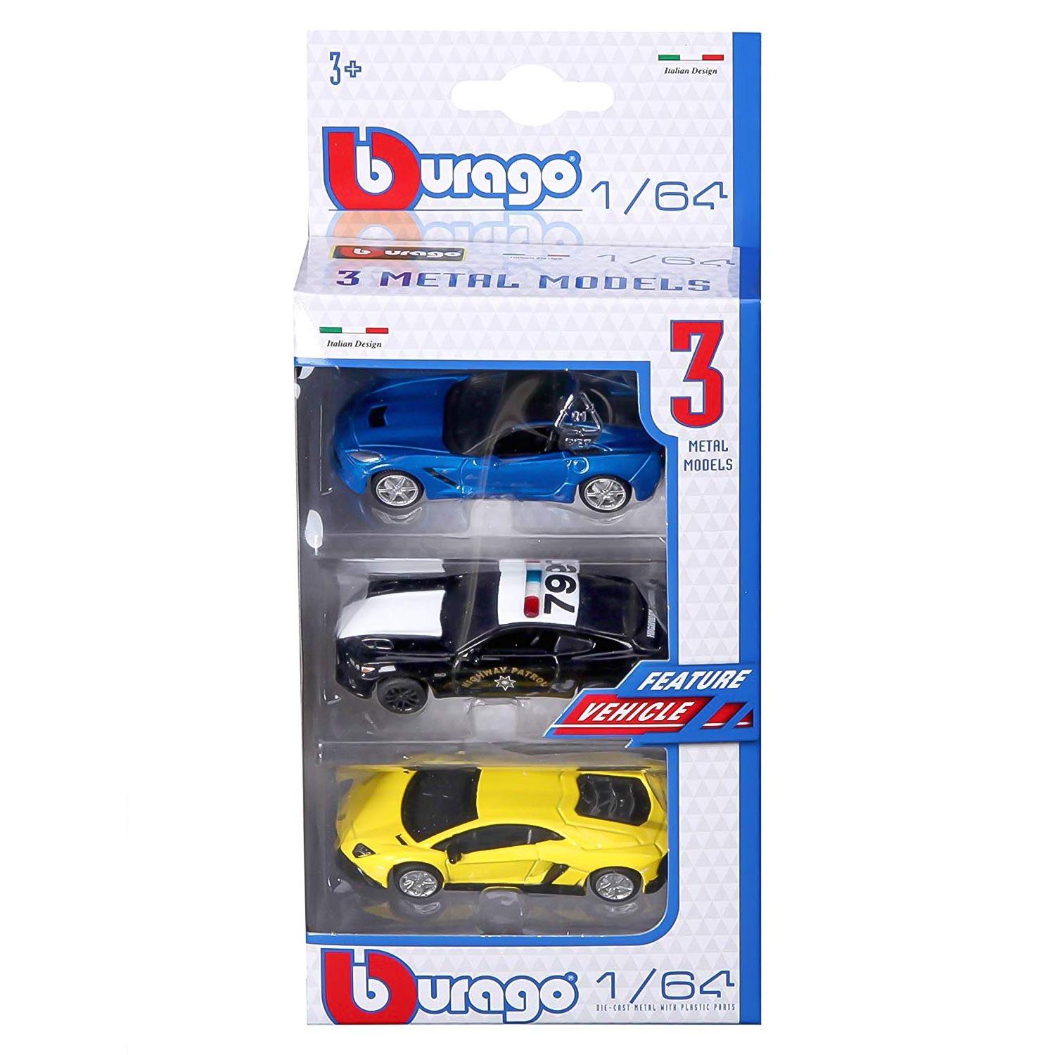 Bburago 1:64 Feature Vehicle (Pack Of 3, Styles May Vary)