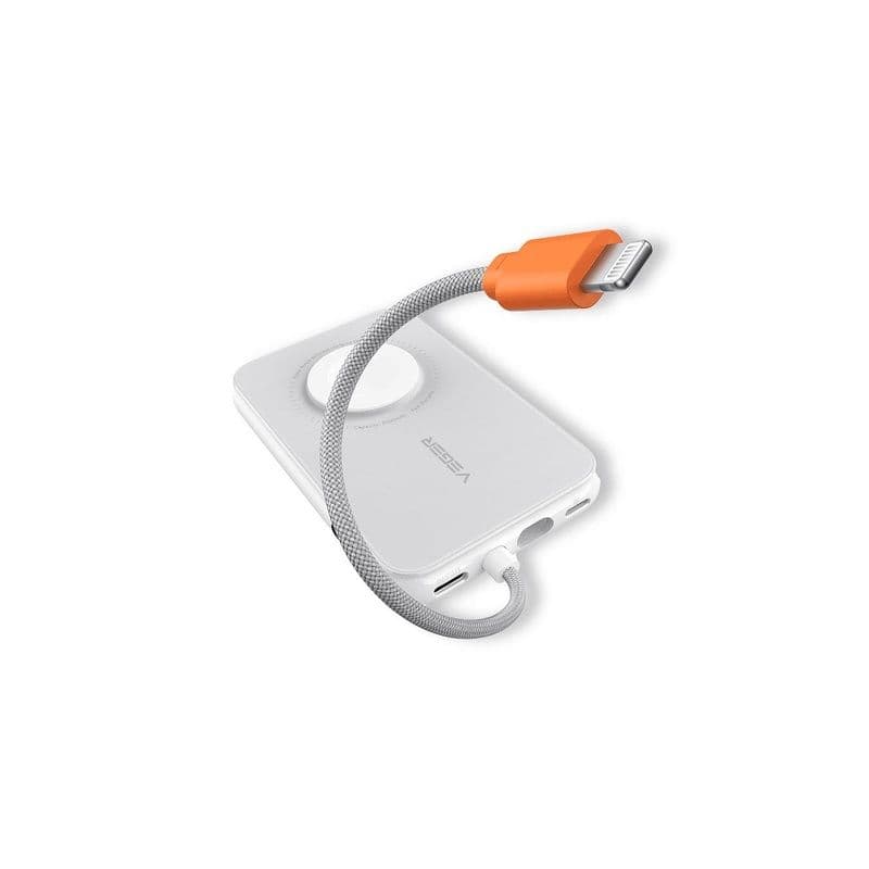 Porodo 5000Mah Slim Powerbank Integrated Lightning Cable White