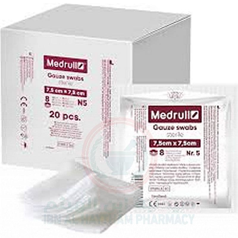 Medrull Gauze Swabs Ster 7.5Cm X 7.5Cm 8 Ply N5 20'S