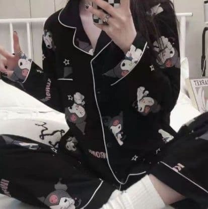 Women'S Cartoon Long-Sleeved Long Pants Lapel Cardigan Can Be Worn Outside Pajamas 2556