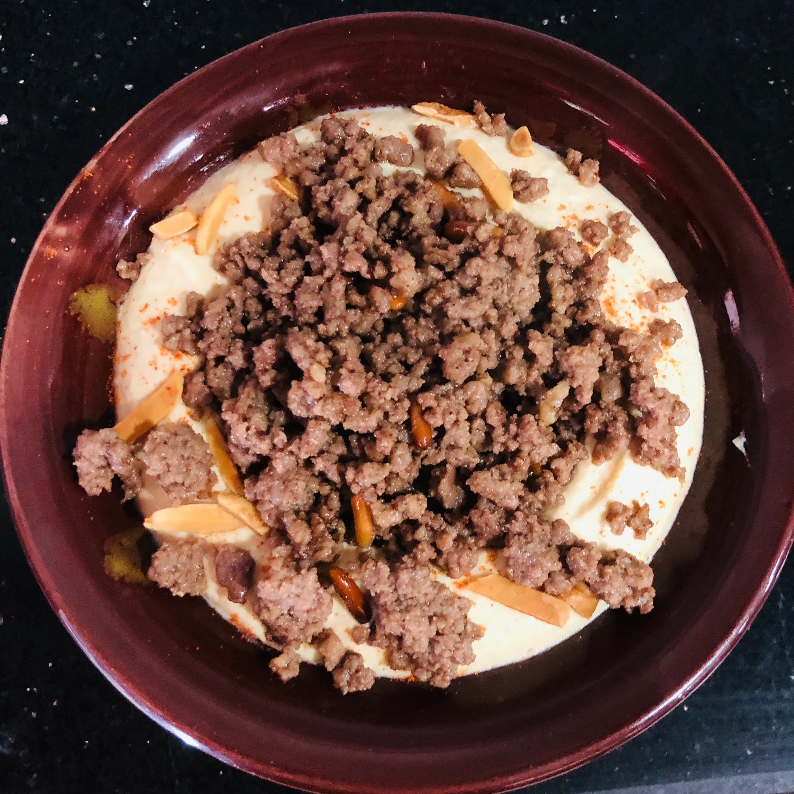 Hummus With Ground Beef And Nuts