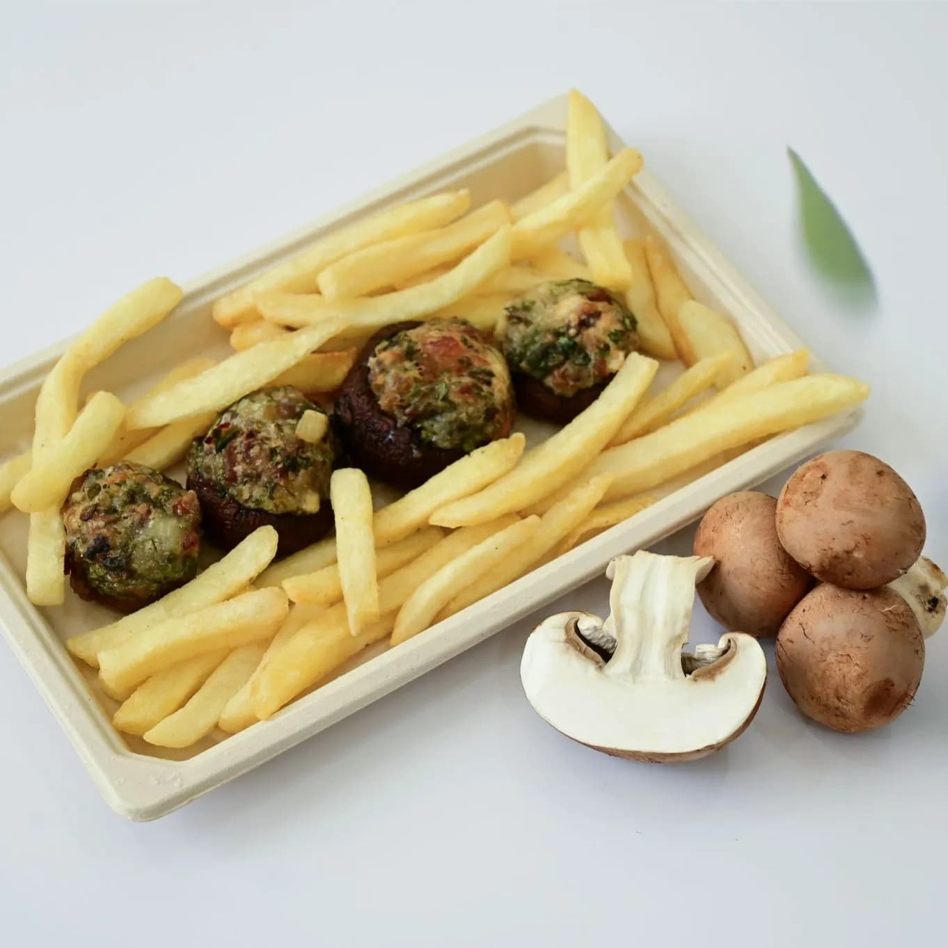 Cheese Stuffed Mushrooms with French Fries