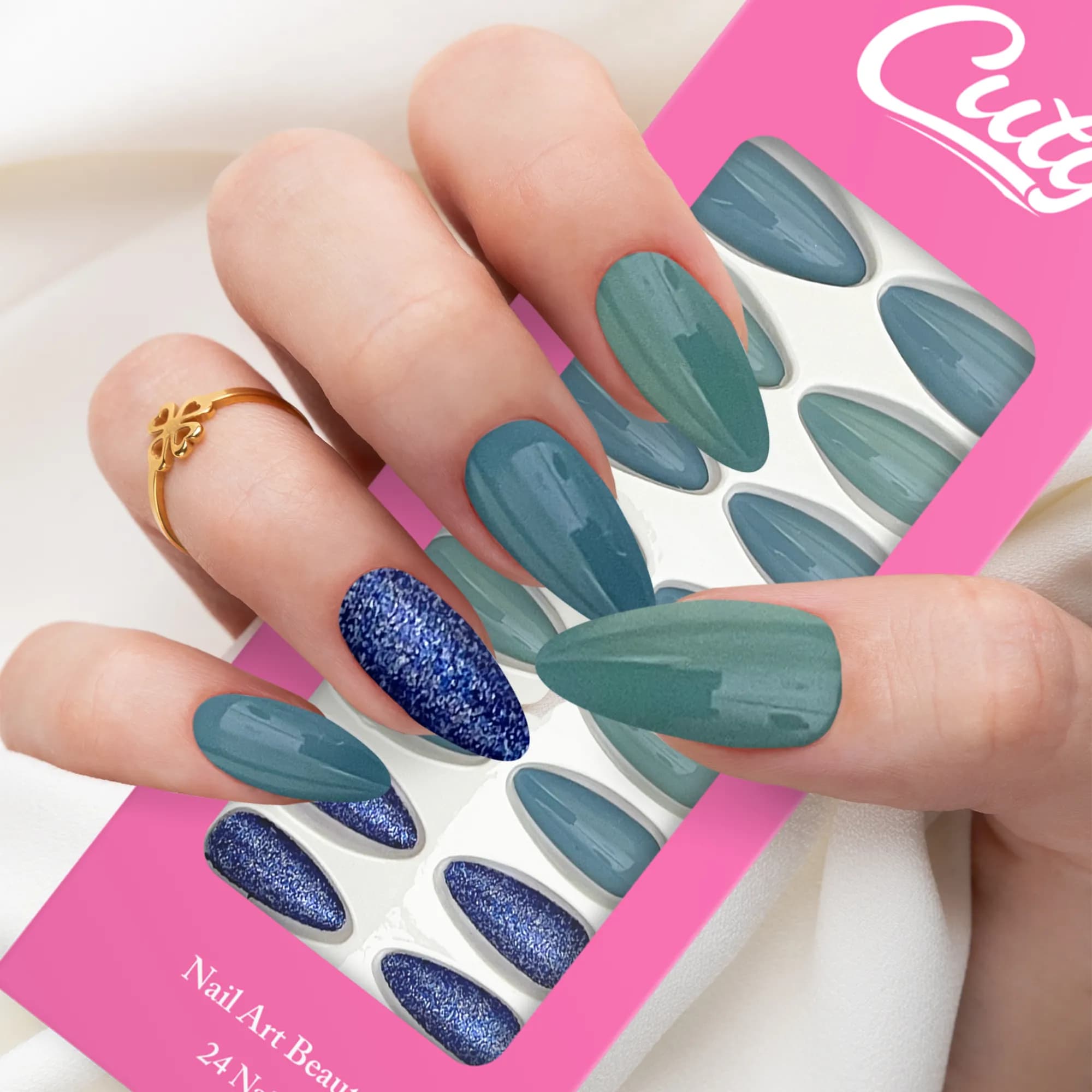 Cuty Nails Set: Flawless Acrylic Nails With Jelly Tape Adhesion - Cool Turquoise