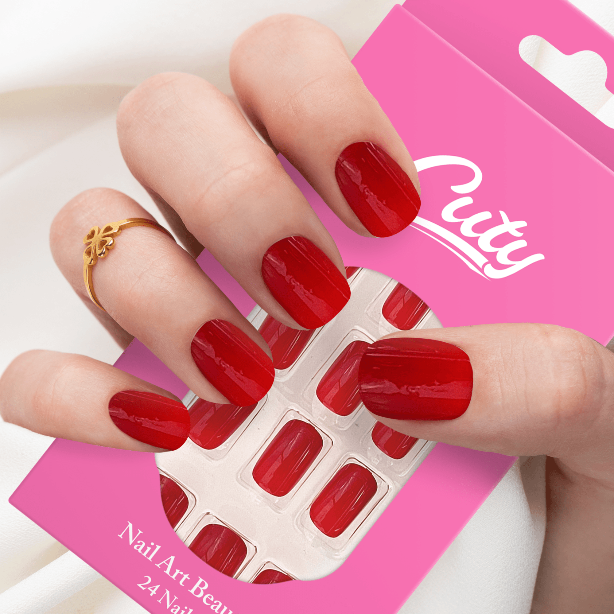 Cuty 24 Sticky Nails (Built-In Jelly Stickers) - Red