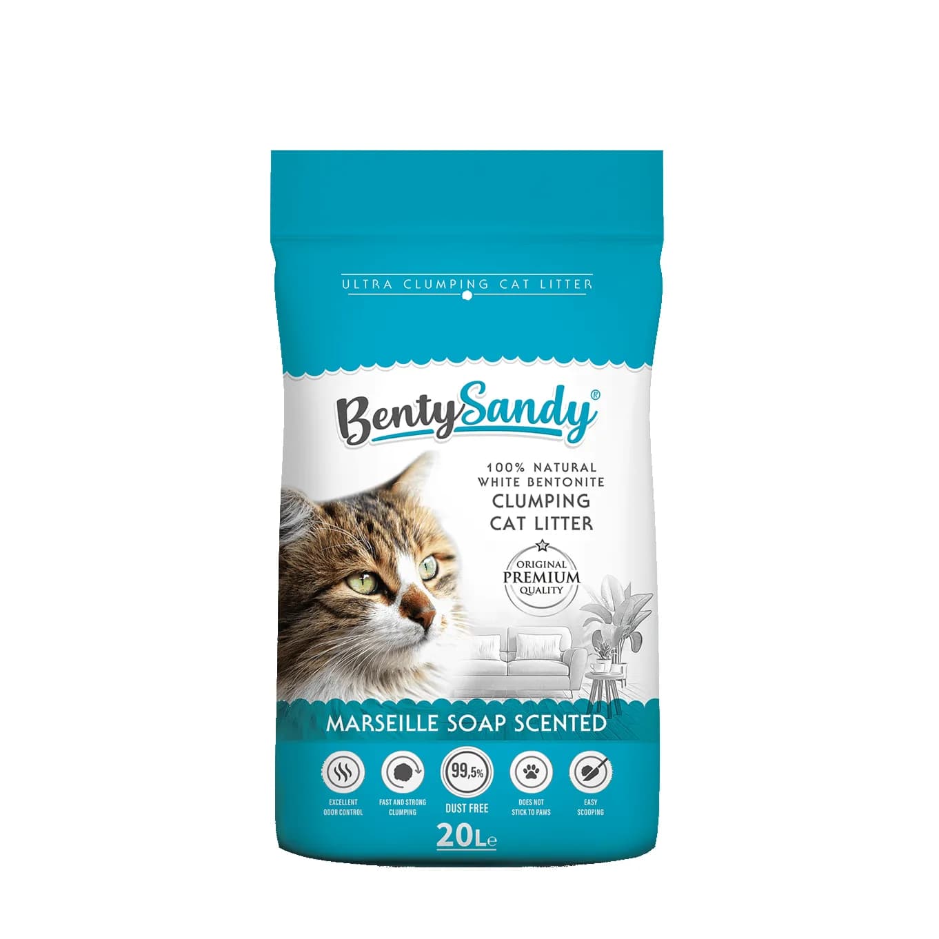 Benty Sandy Original White Ultra Clumping Cat Litter -marseille Soap -20l