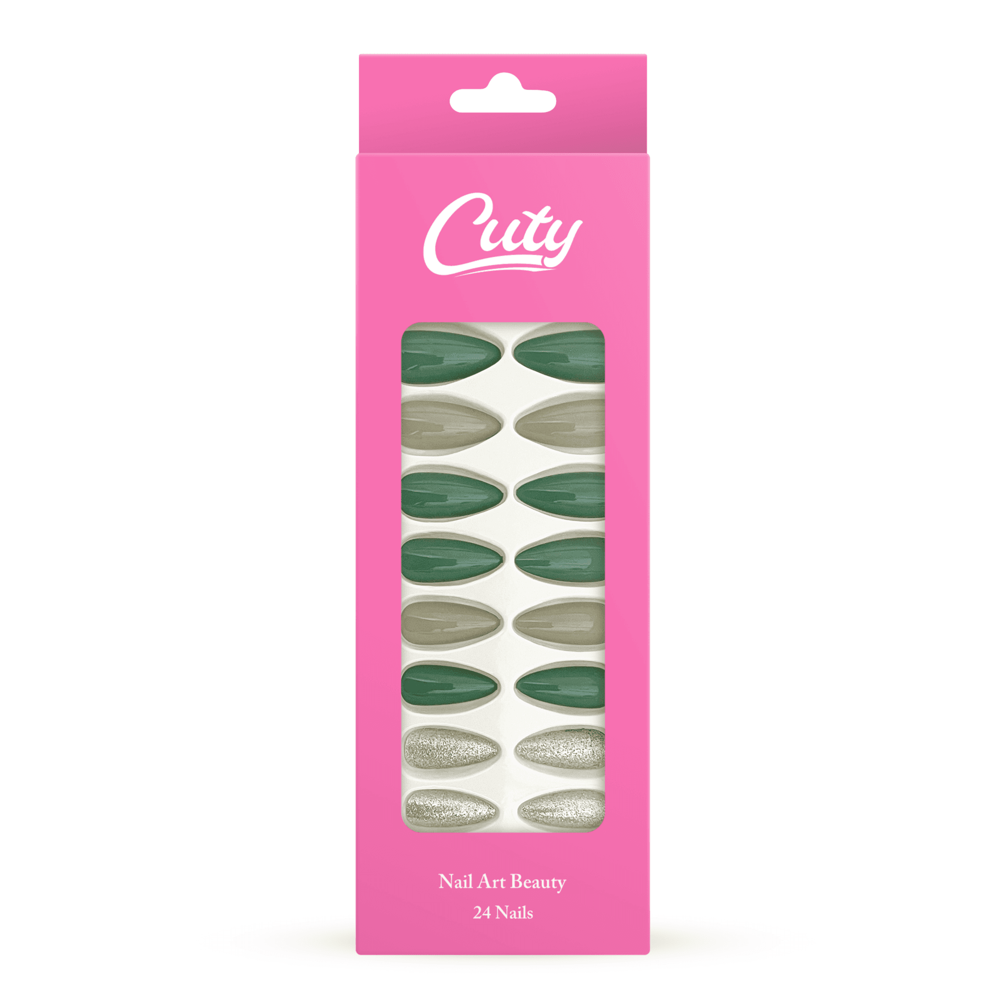 Cuty Nails Set: Flawless Acrylic Nails With Jelly Tape Adhesion - Emerald Sparkle