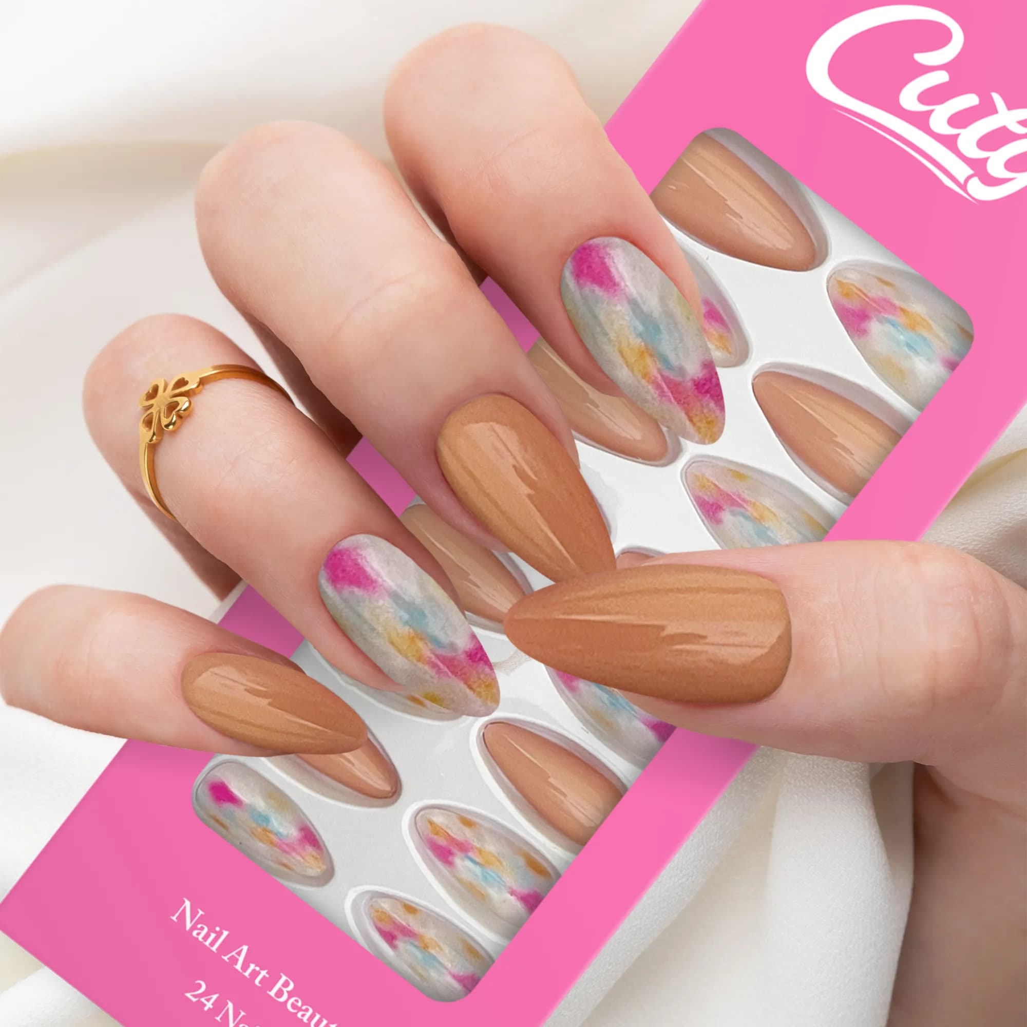 Cuty Nails Set: Flawless Acrylic Nails With Jelly Tape Adhesion - Pink Pastel