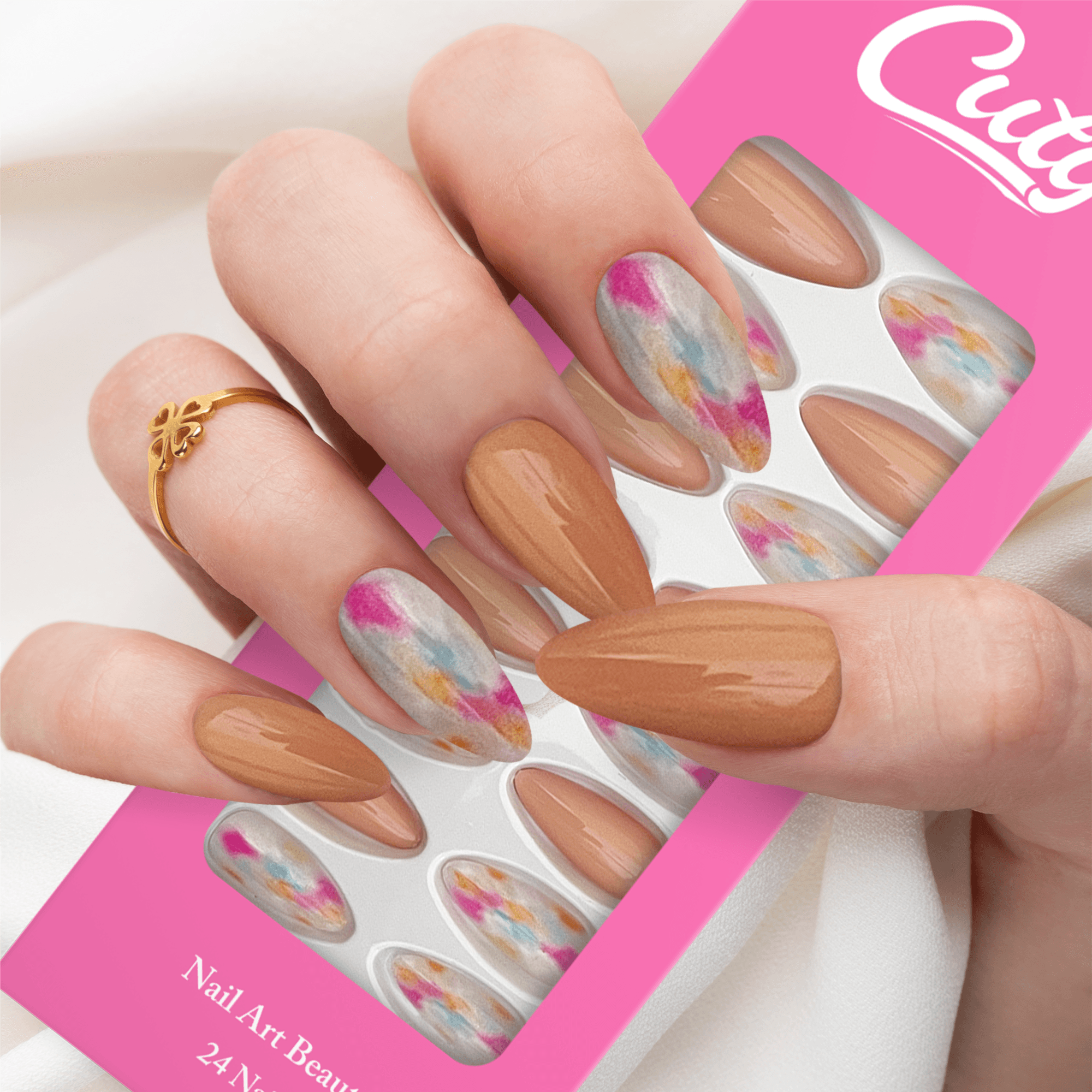 Cuty Nails Set: Flawless Acrylic Nails With Jelly Tape Adhesion - Pink Pastel