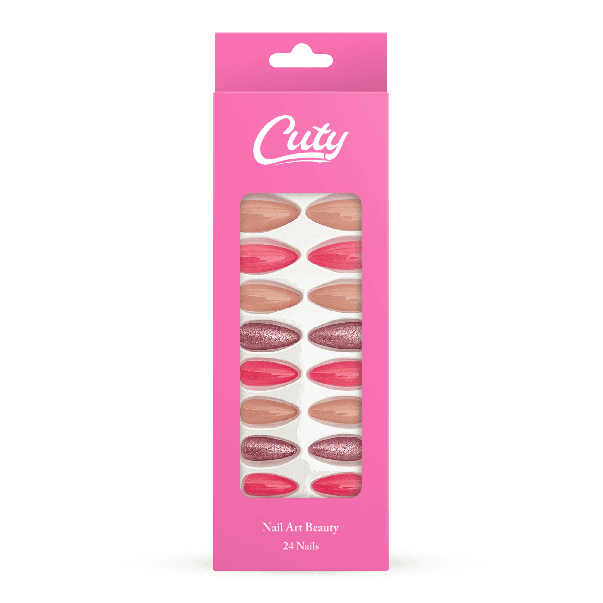 Cuty Nails Set: Flawless Acrylic Nails With Jelly Tape Adhesion - Hot Pink Glitter