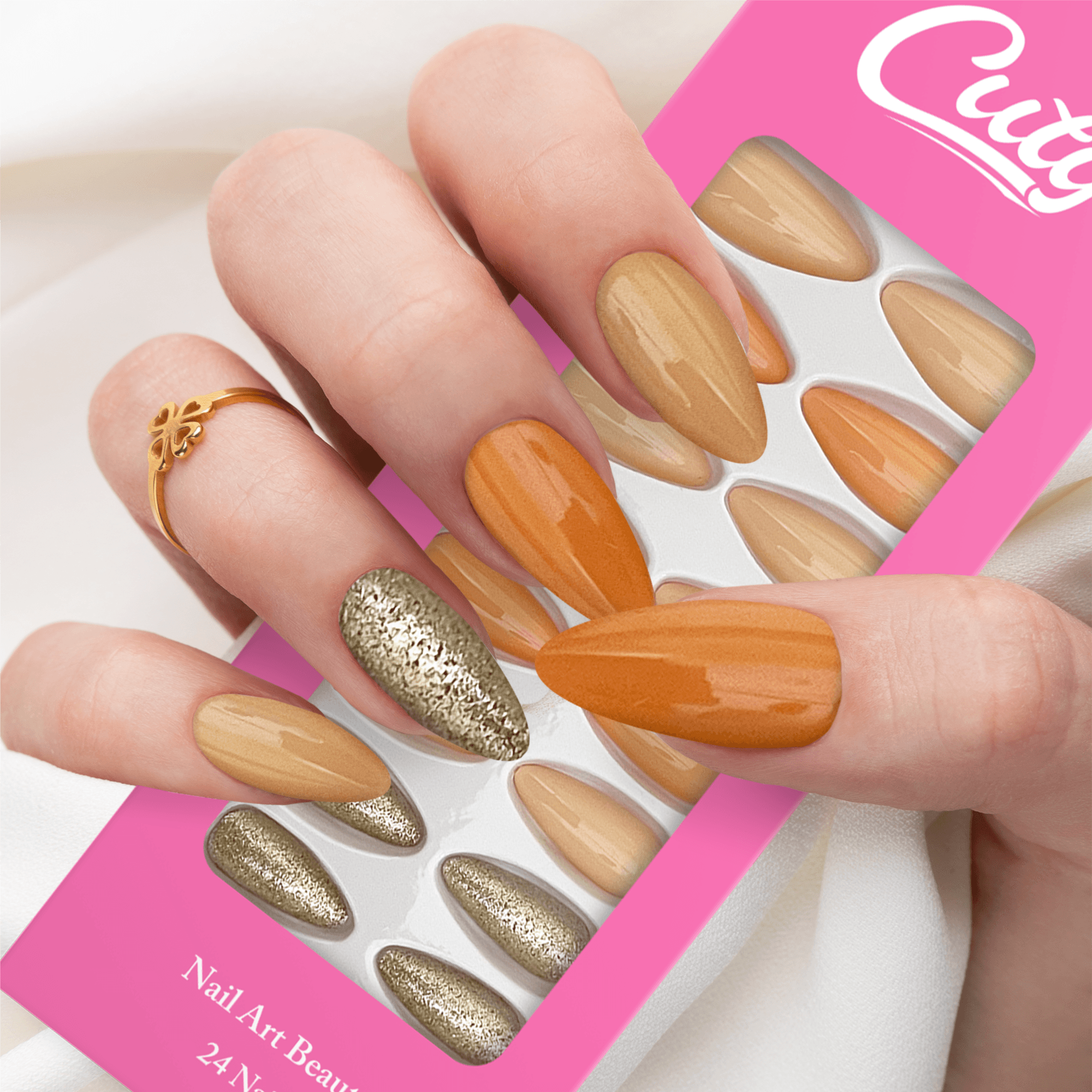 Cuty Nails Set: Flawless Acrylic Nails with Jelly Tape Adhesion - Sunset Peach