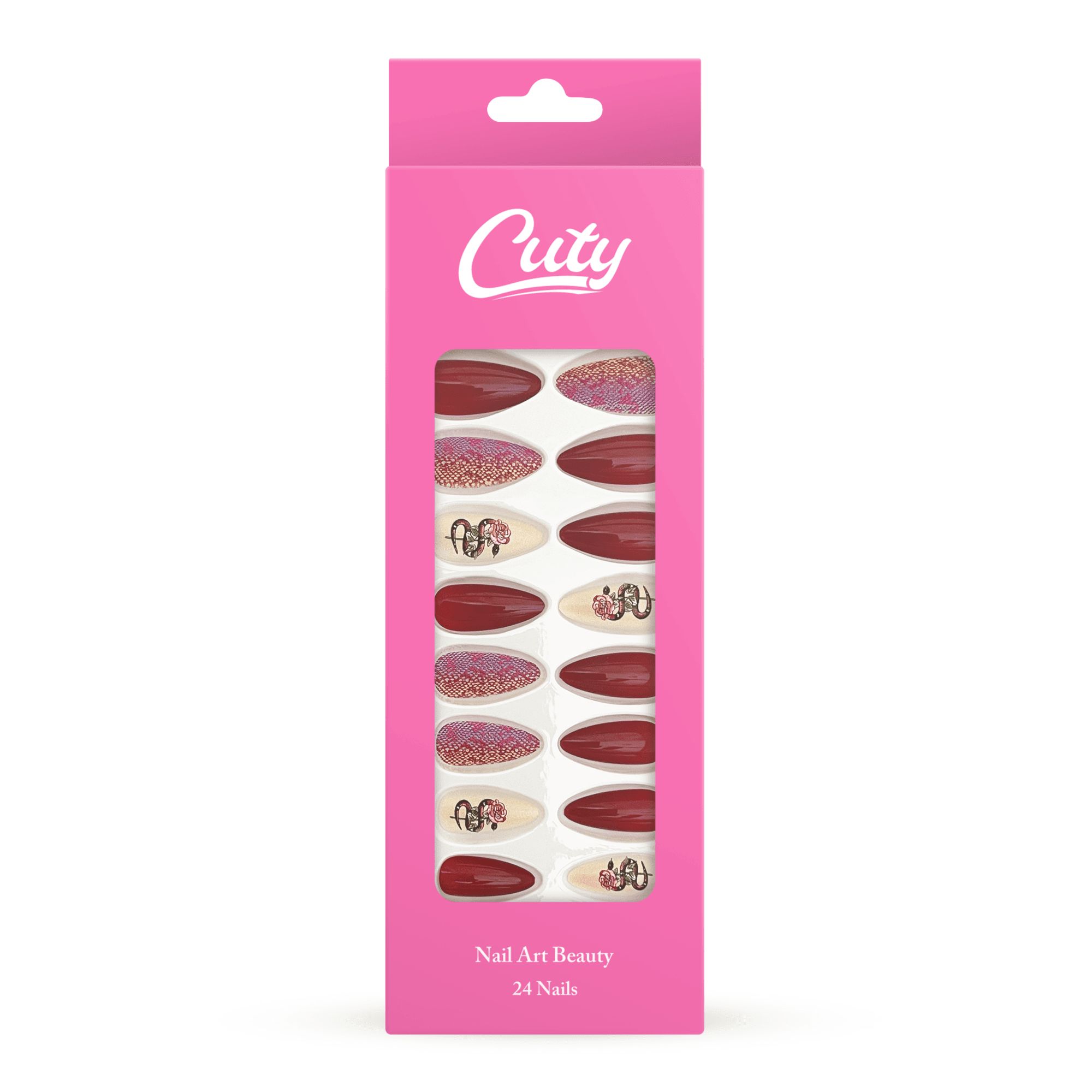 Cuty Nails Set: Flawless Acrylic Nails With Jelly Tape Adhesion - Burgundy Bliss