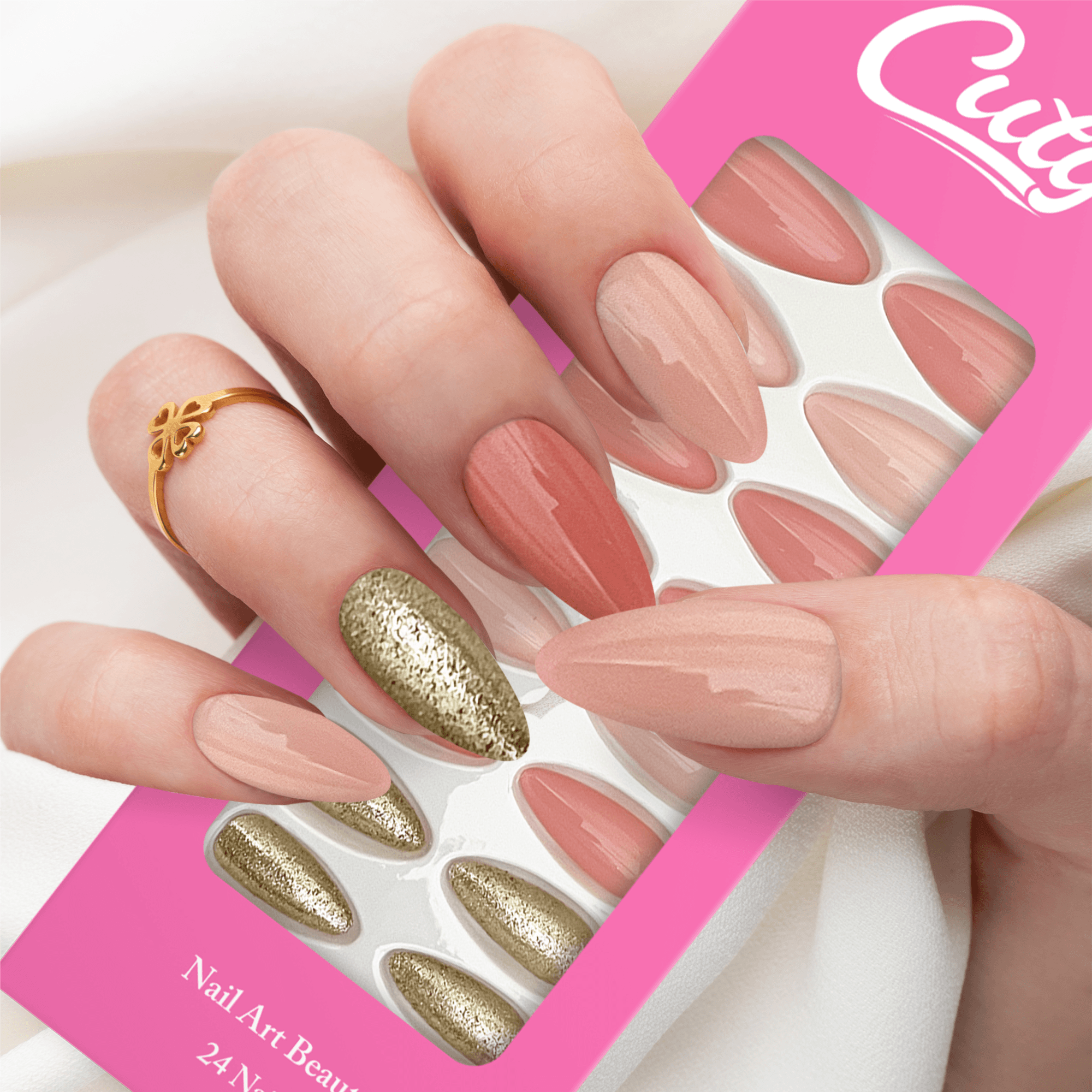 Cuty Nails Set: Flawless Acrylic Nails With Jelly Tape Adhesion - Coral Charm