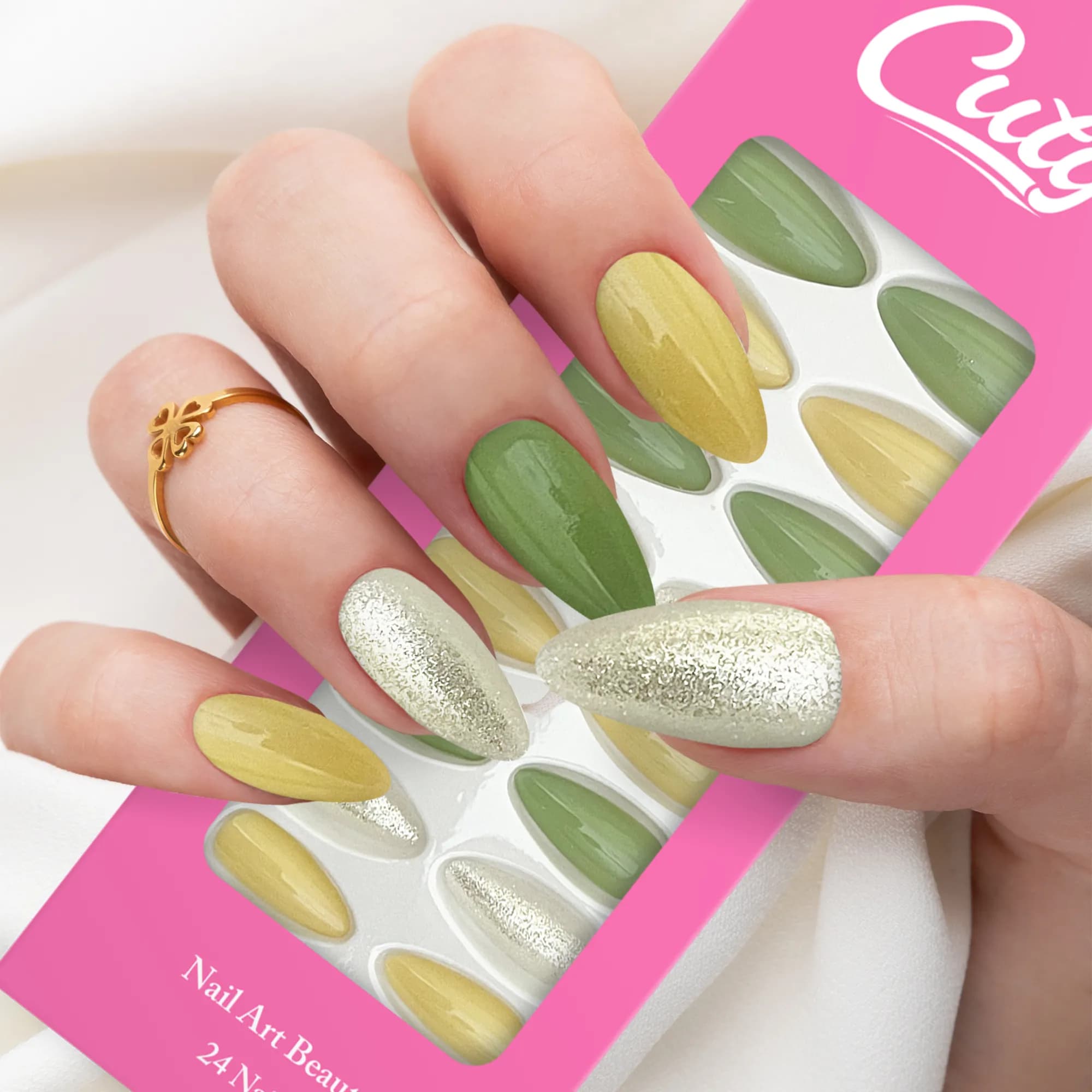 Cuty Nails Set: Flawless Acrylic Nails With Jelly Tape Adhesion - Tropical Oasis