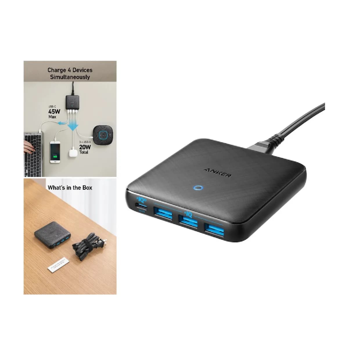 Anker High Speed ​​Charging Adapter 3 Usb+1 Pd 65W A2045