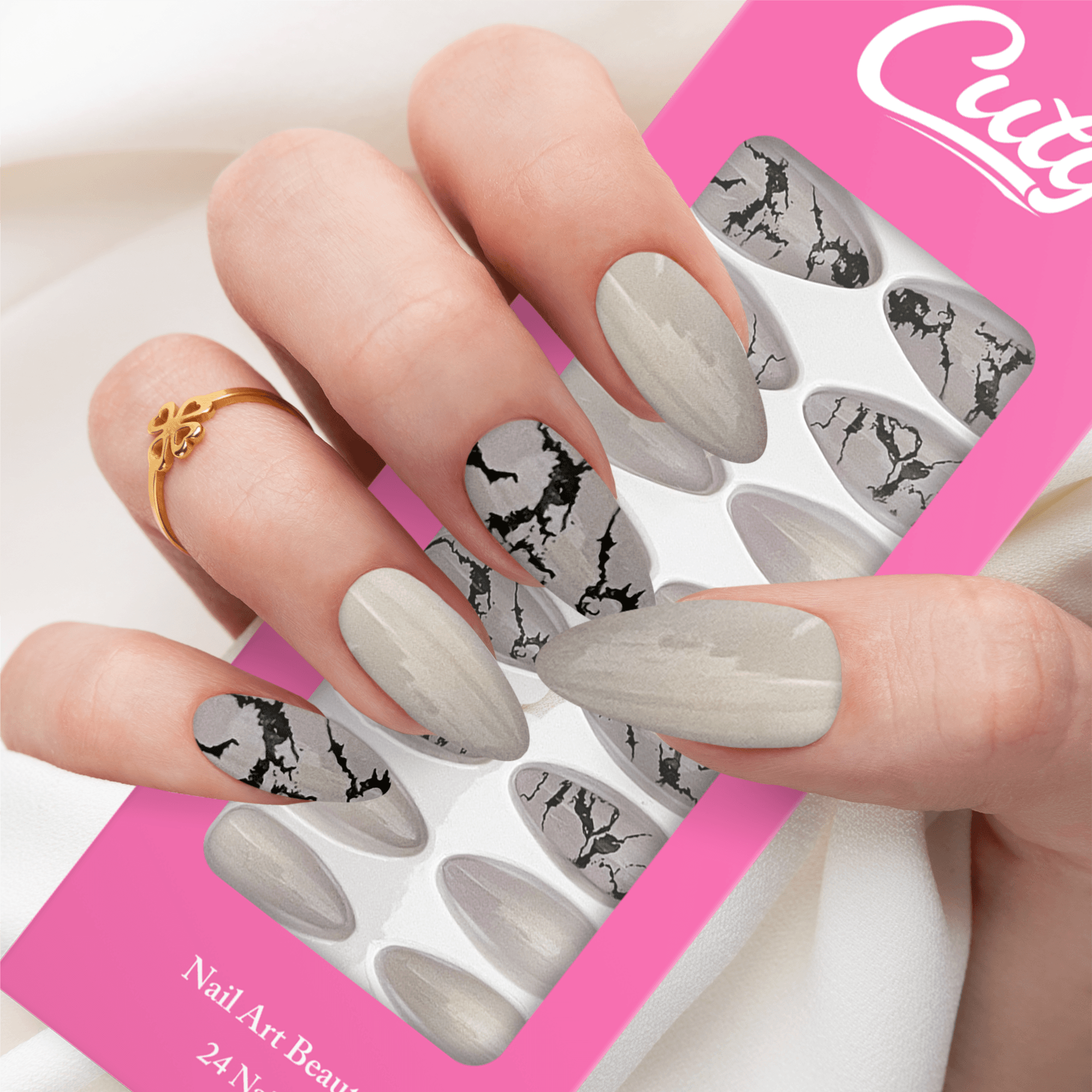 Cuty Nails Set: Flawless Acrylic Nails With Jelly Tape Adhesion - Lilac Marble