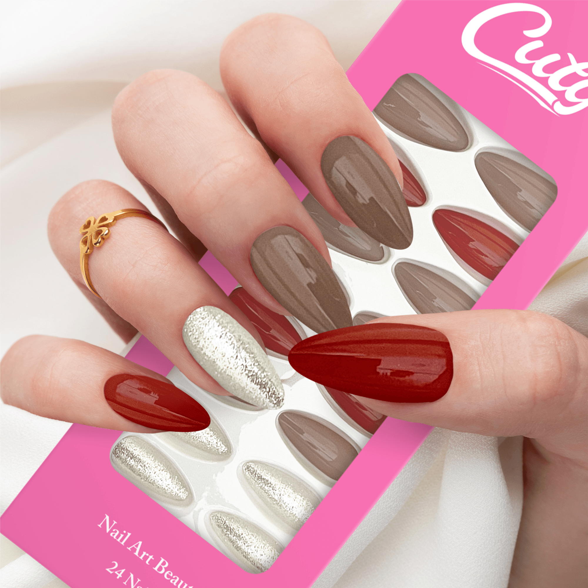 Cuty Nails Set: Flawless Acrylic Nails With Jelly Tape Adhesion - Deep Red