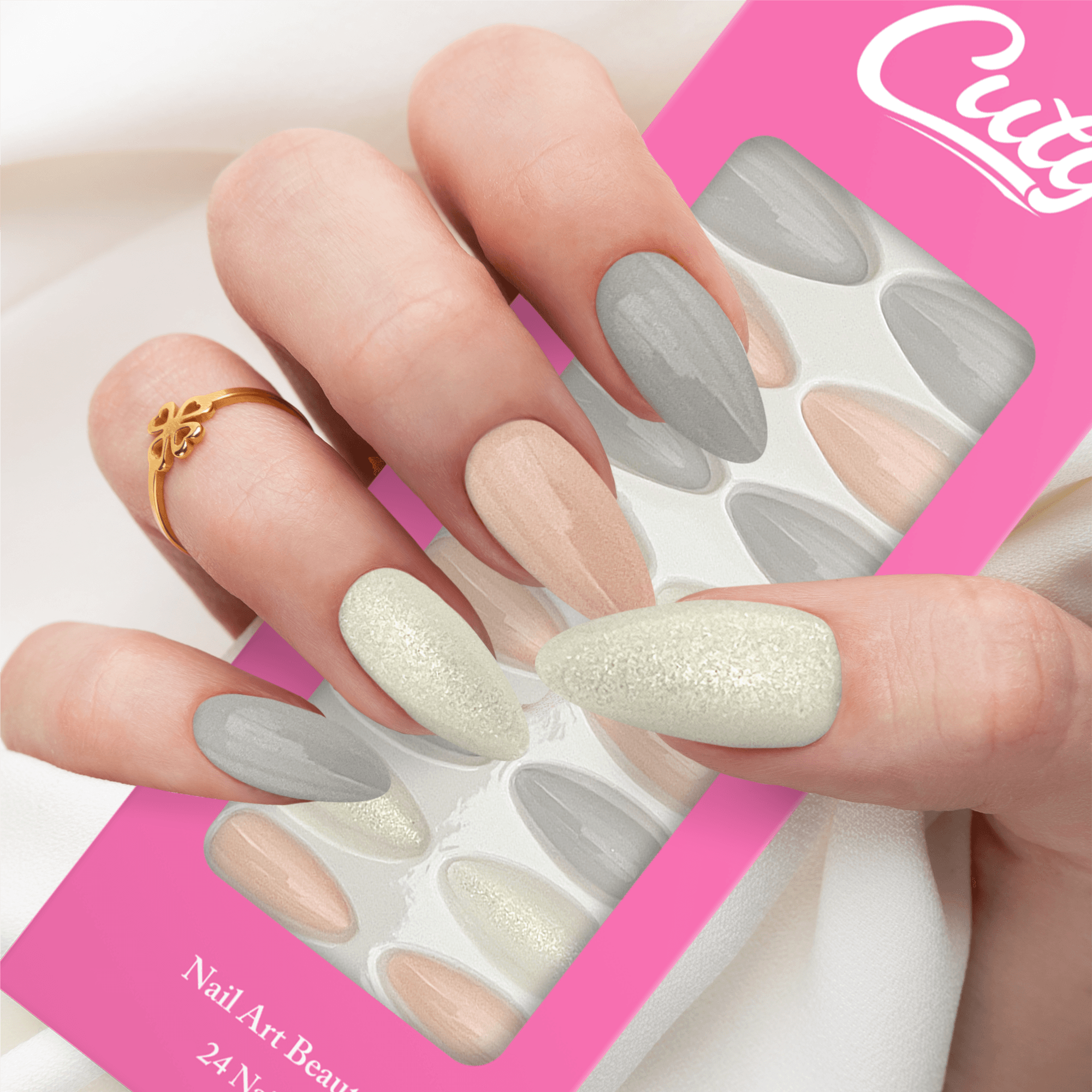 Cuty Nails Set: Flawless Acrylic Nails With Jelly Tape Adhesion - Pastel Elegance