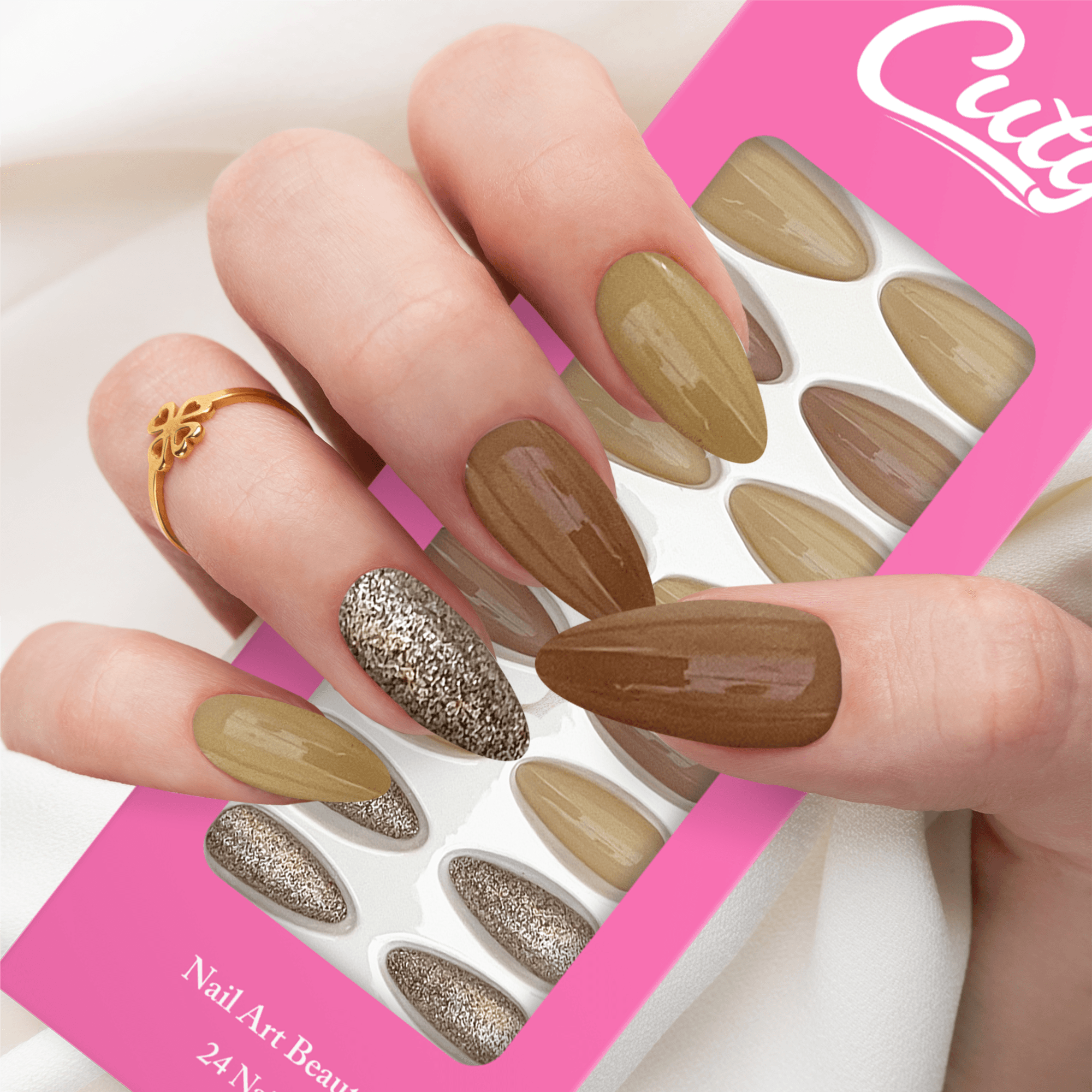 Cuty Nails Set: Flawless Acrylic Nails With Jelly Tape Adhesion - Earthy Tones