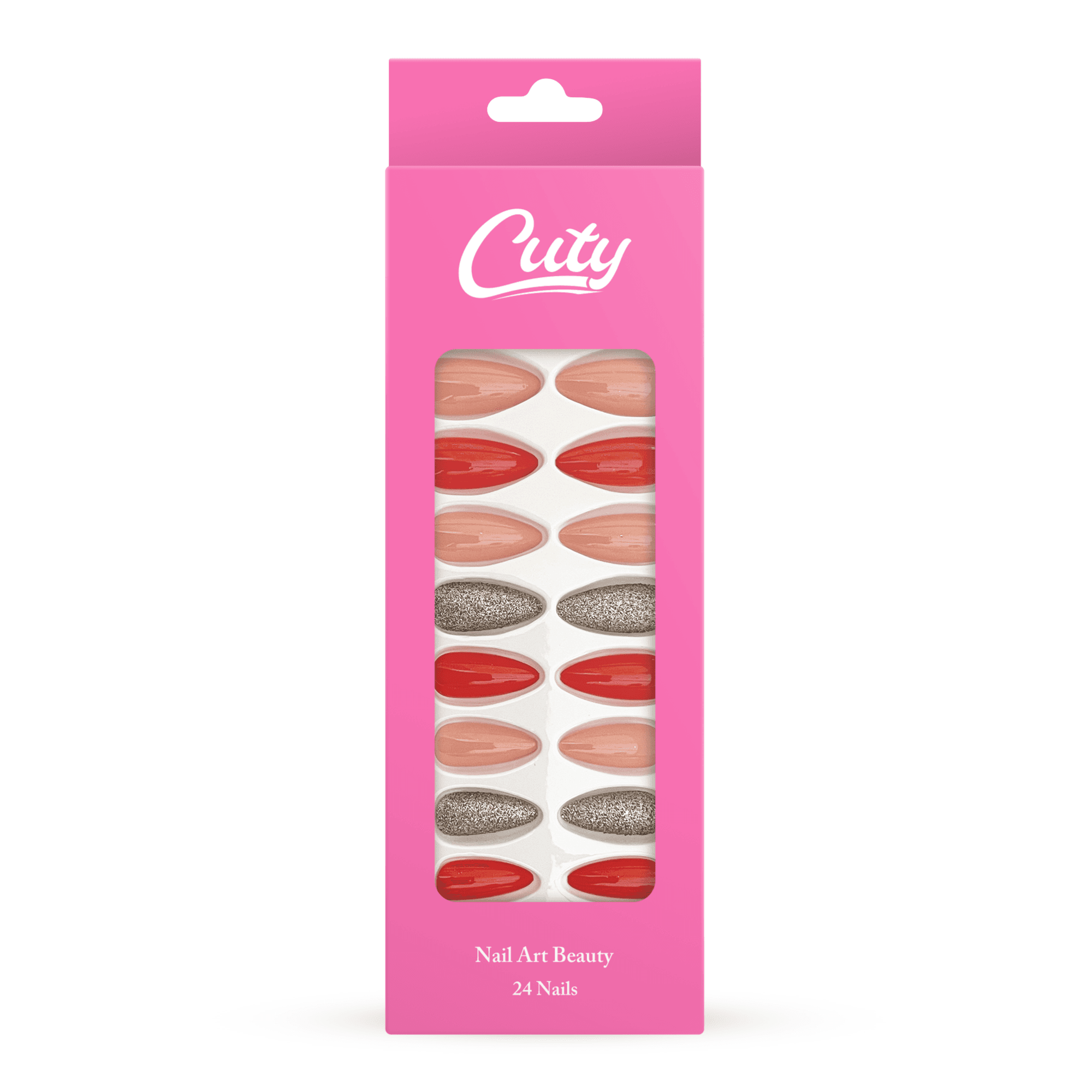 Cuty Nails Set: Flawless Acrylic Nails with Jelly Tape Adhesion - Ruby Radiance
