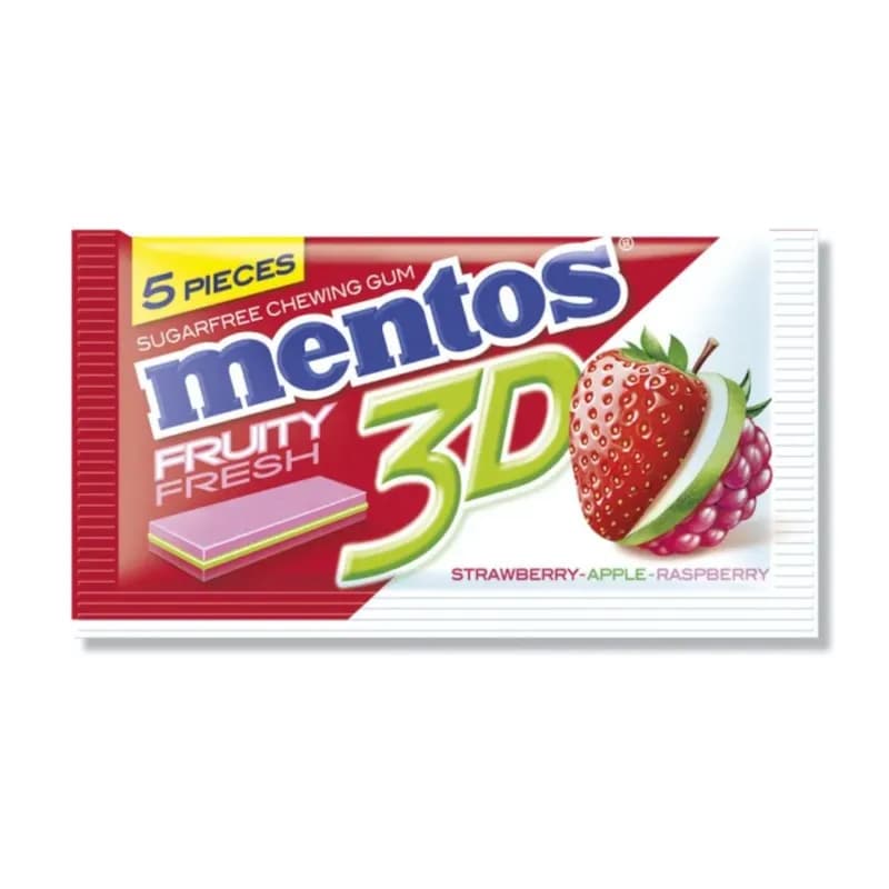 Mentos Pure Fresh 3D Strawberry Flavour Chewing Gum 8.5 G, Multicolor