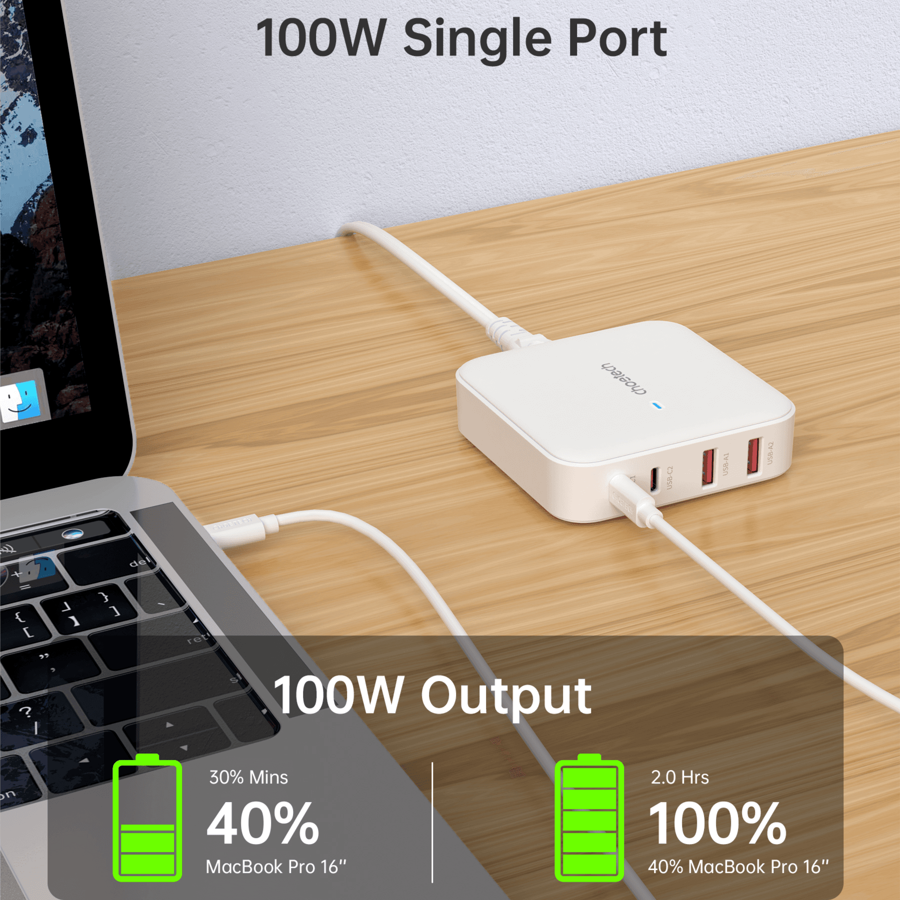 Choetech Gan 100w 4 Ports Desktop Charger Uk