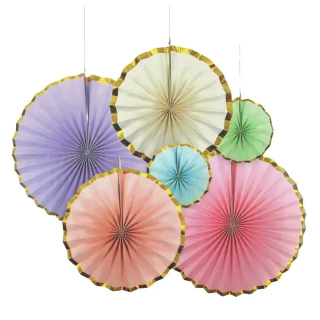 Pastel Colorful Paper Fan Decoration - Pack Of 6