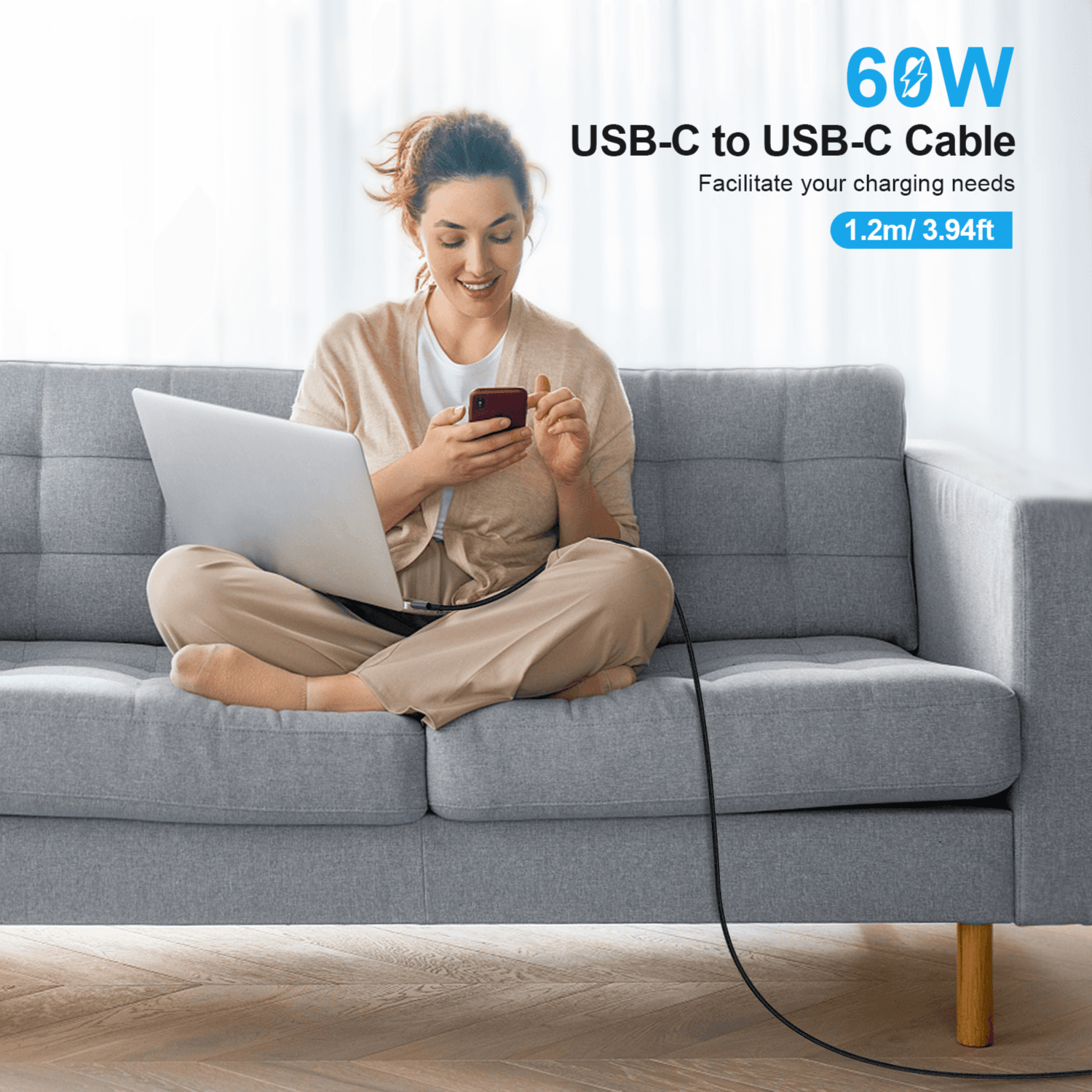Usb-c To Usb-c  Pd60w Cable Black 1.2m