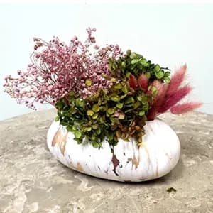 Collection Of Dry Flowers In Marble Vase 1 (Pink And Green)