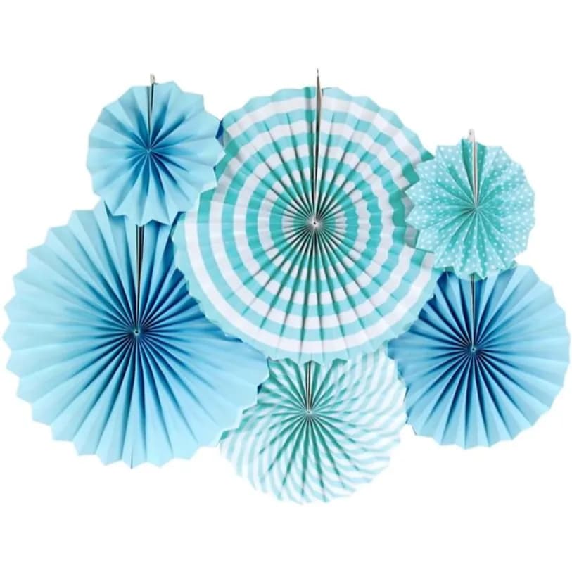 Blue Paper Fan Decorations - Pack Of 6