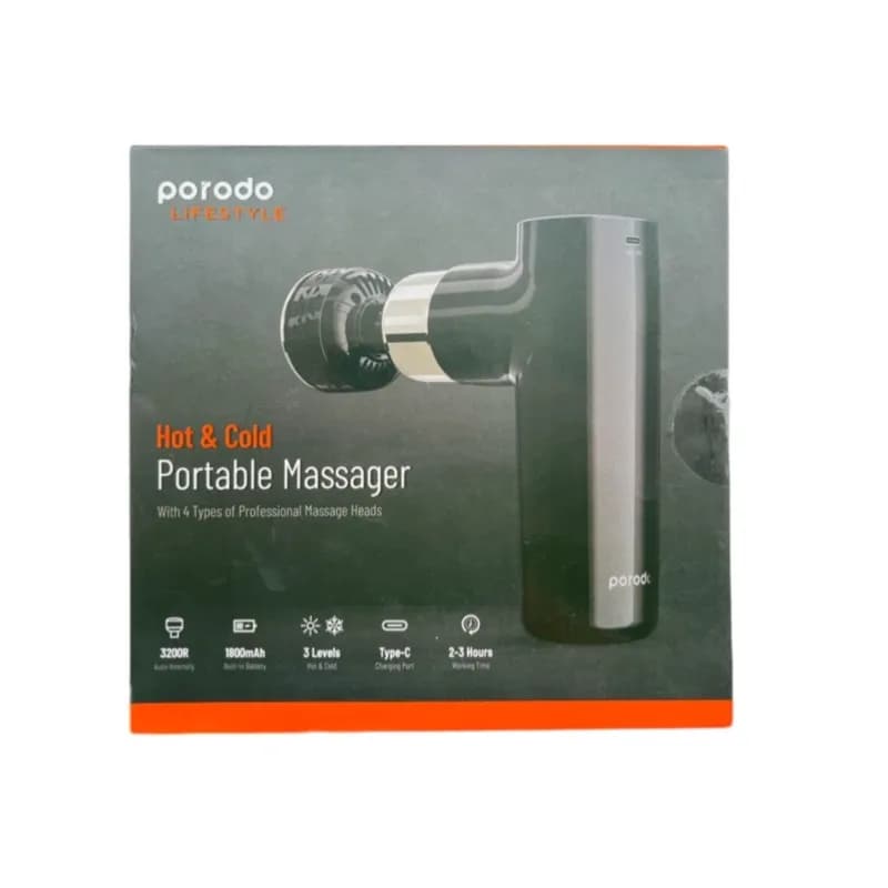 Porodo Hot and Cold Portable Massager, With 4 Types Of Professional Massage Heads Black Colour - 9969