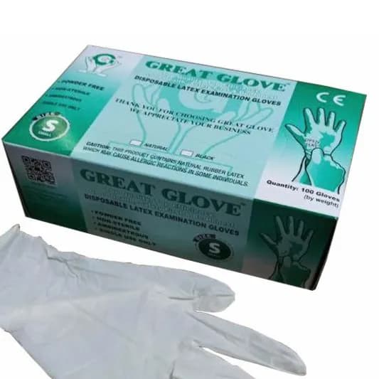 Great Gloves Latex Powder Free White ( S) 100 Pcs