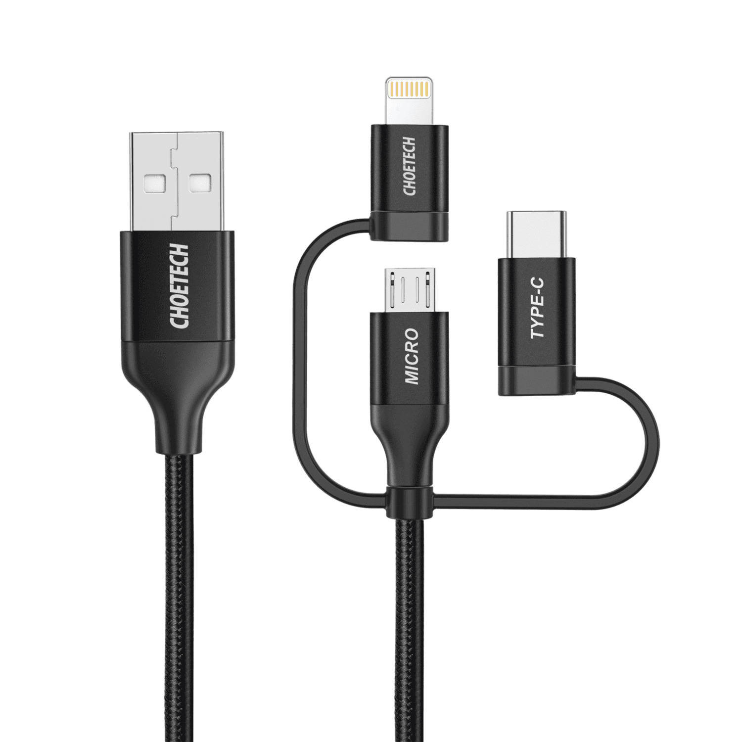 Choetech 1.2m Mfi 3-in-1 Usb-a To Type-c+micro+lightening Nylon Cable