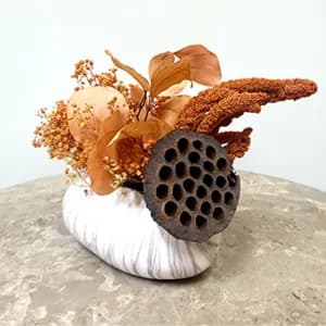 Collection Of Dry Flowers In Marble Vase3 (Orange)