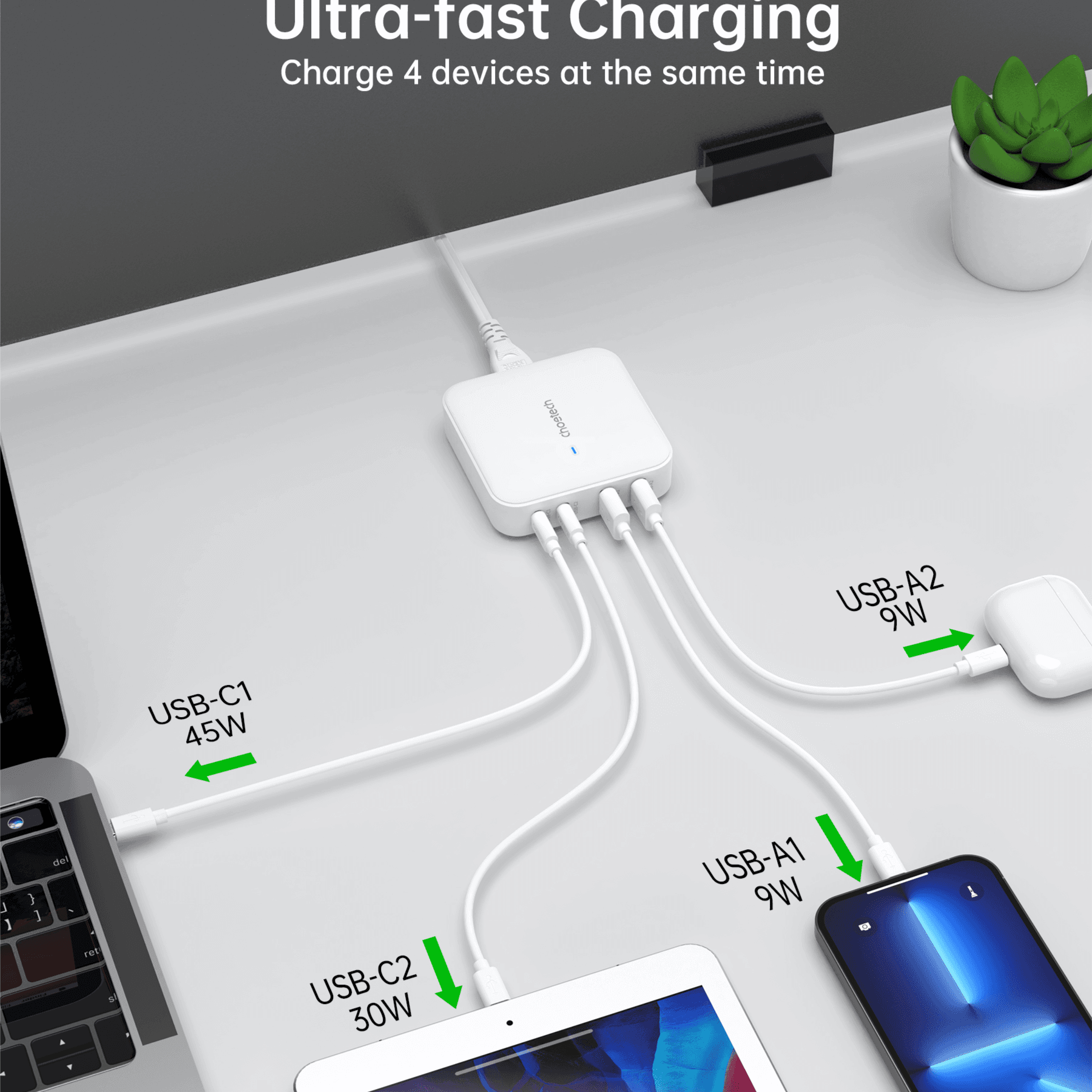 Choetech Gan 100w 4 Ports Desktop Charger Uk