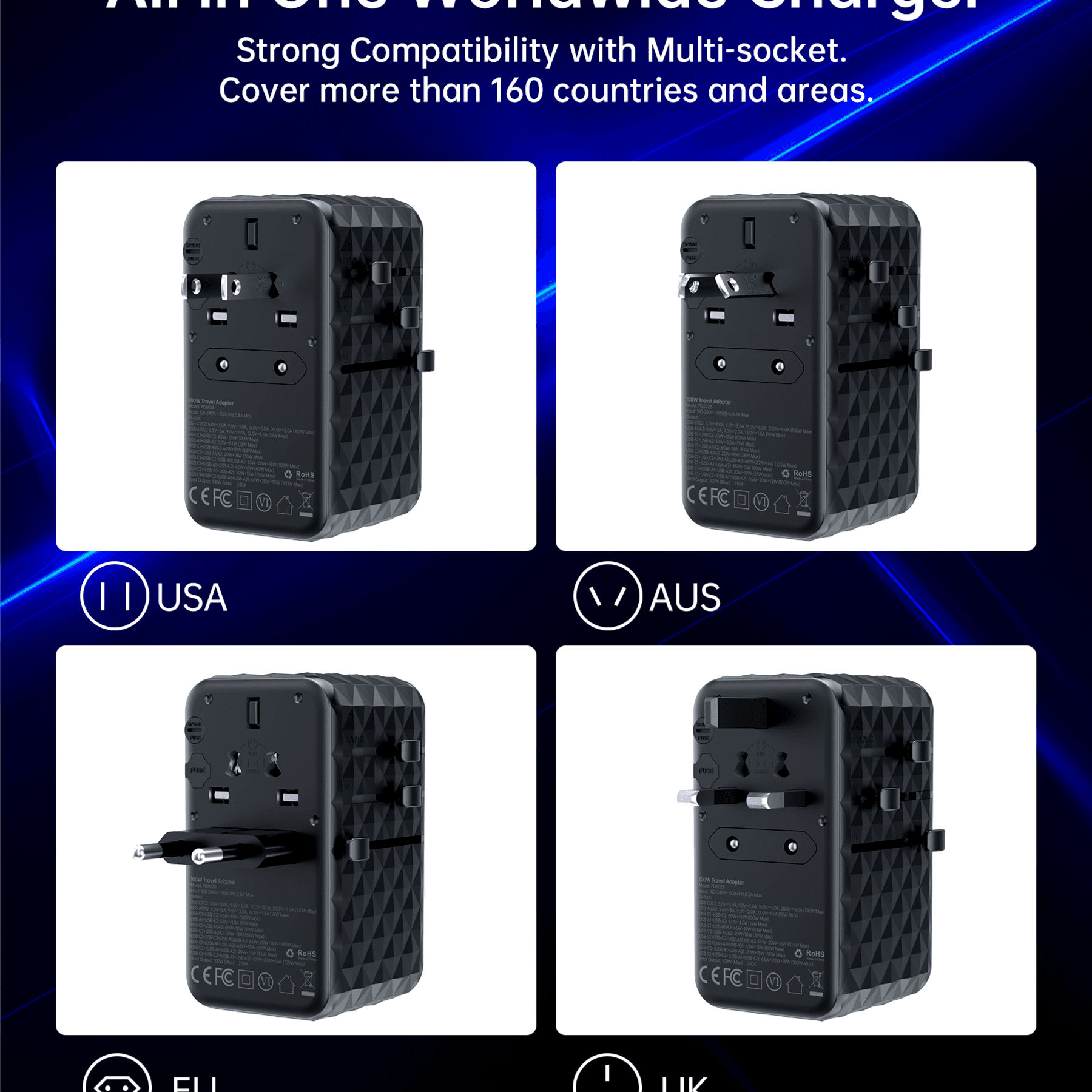 Chotech Pd100w 2c+2a Travel Wall Charger
