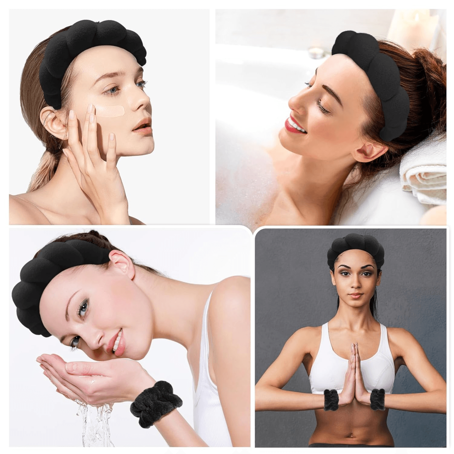 Women Headband And Terry Towel Cloth Fabric Hair Band For Face Washing Makeup Removal , Shower , Skin Care Black One Size