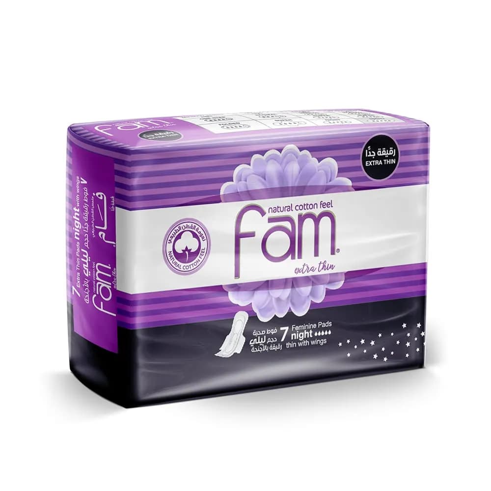 Fam Natural Cotton Feel Feminine Pads Extra Thin 7 Night Thin With Wings