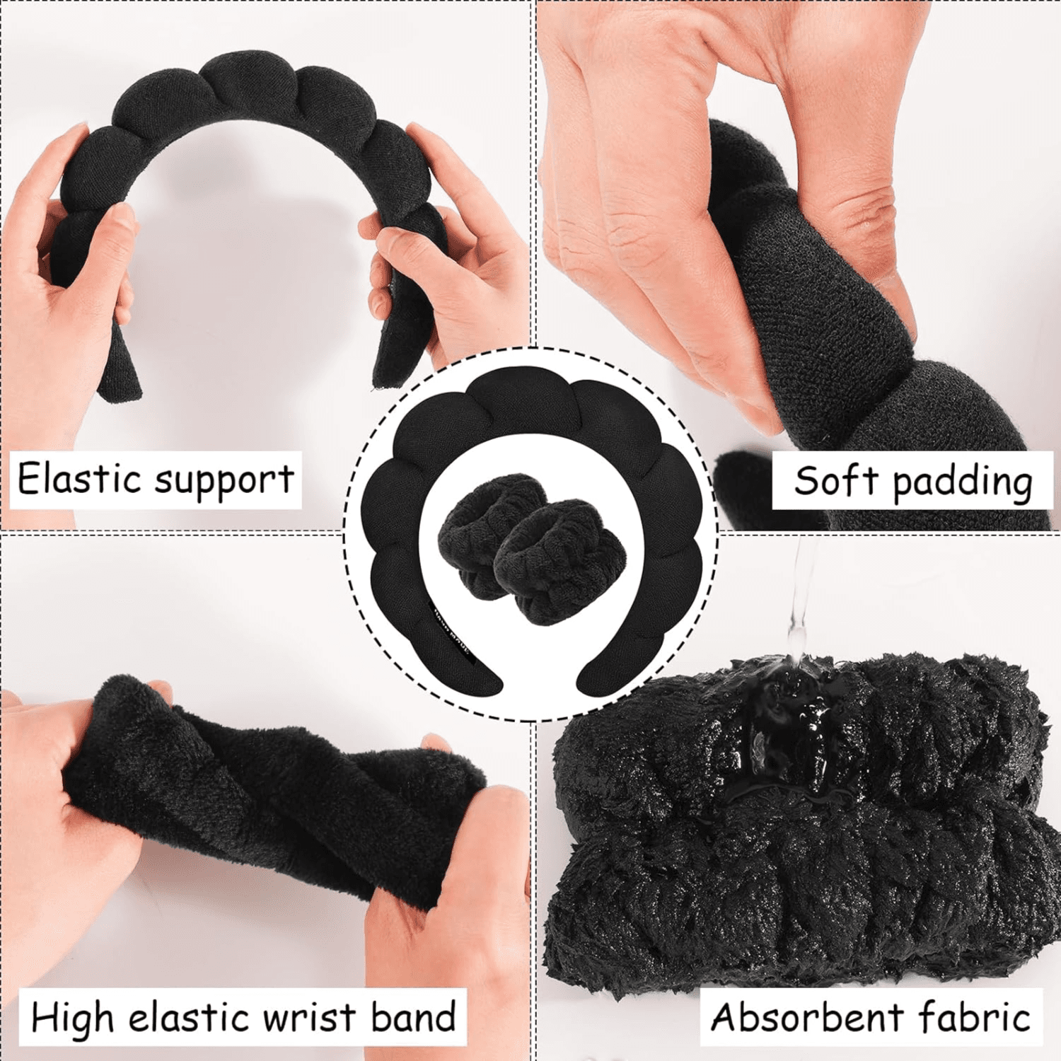 Women Headband And Terry Towel Cloth Fabric Hair Band For Face Washing Makeup Removal , Shower , Skin Care Black One Size
