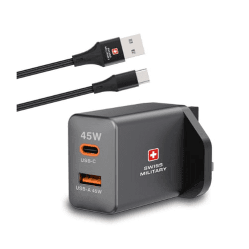 Swiss Military 45W Gan Supercharger With Swiss Military Usb A To Usb C Cable