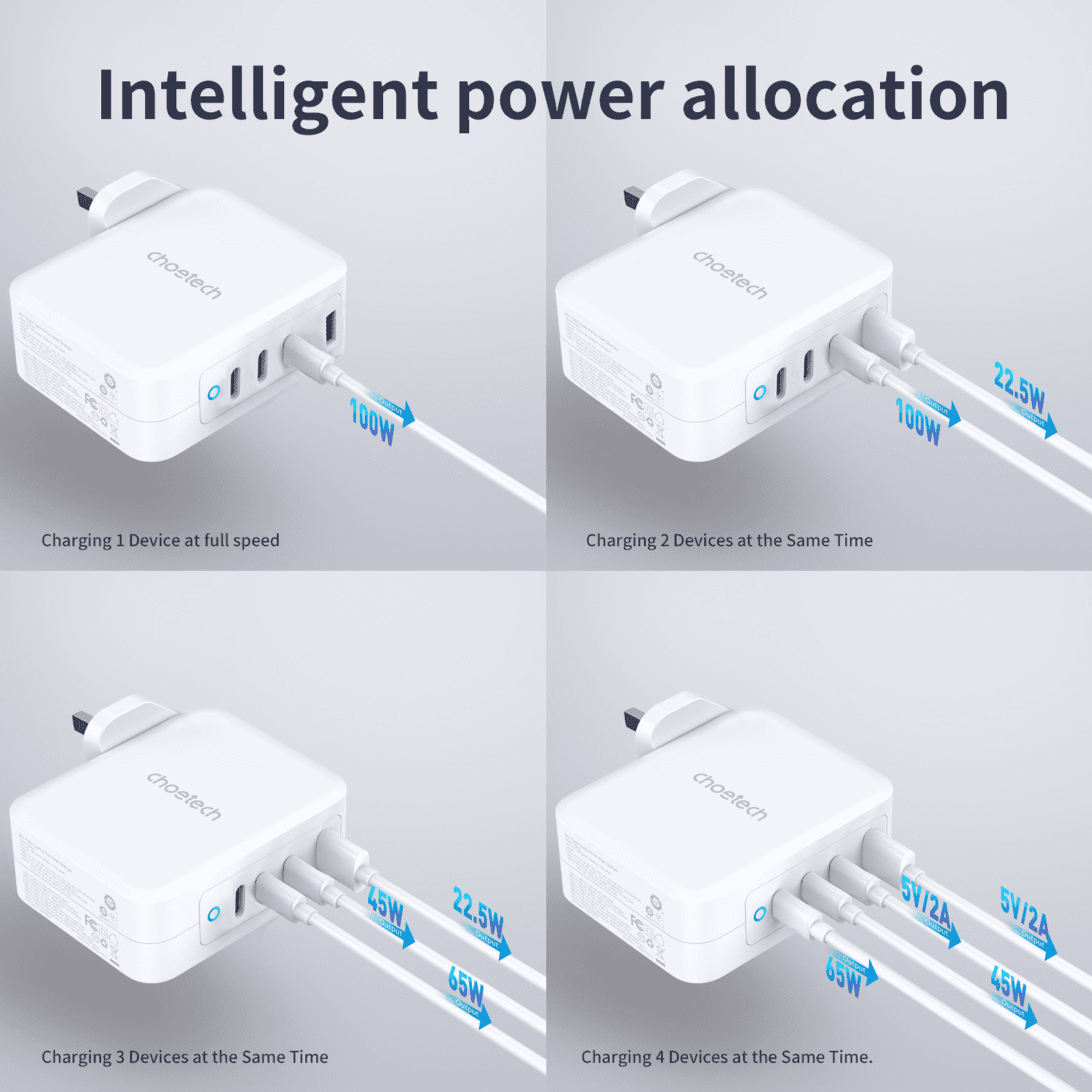 Choetech 1a+3c 130w Output Charger( Us/eu/uk)