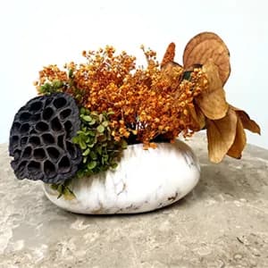 Collection Of Dry Flowers In Marble Vase 4 (Orange)