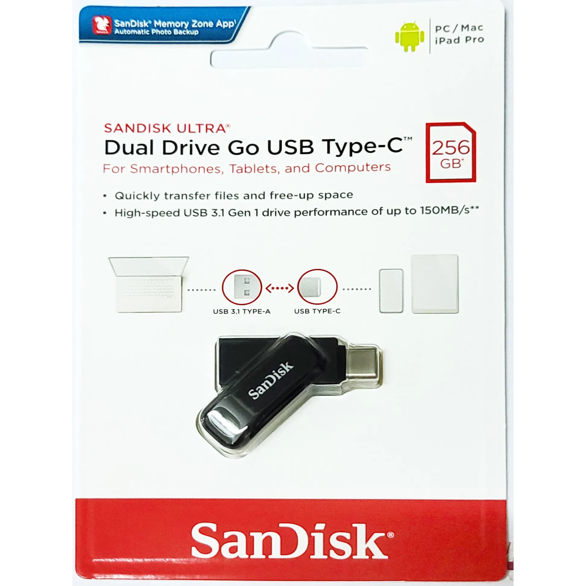 Sandisk 256Gb Ultra Dual Drive Go Usb 3.1 Type-C Flash Drive