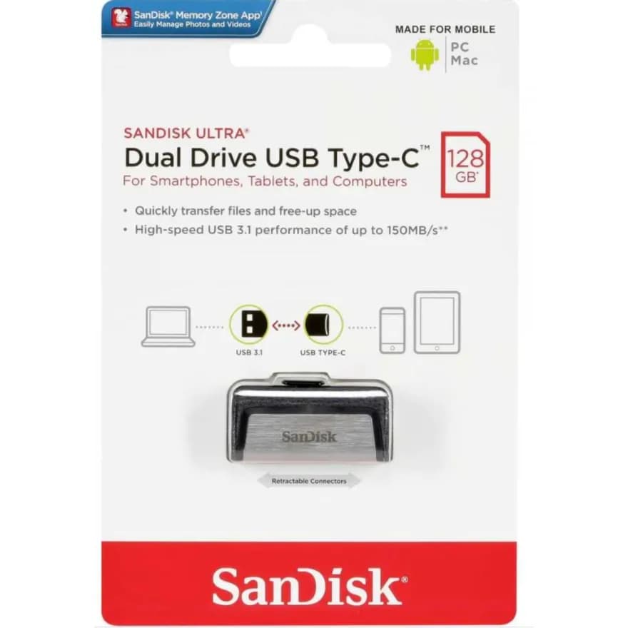 Sandisk 128Gb Ultra Dual Drive Usb 3.1 Type-C Flash Drive